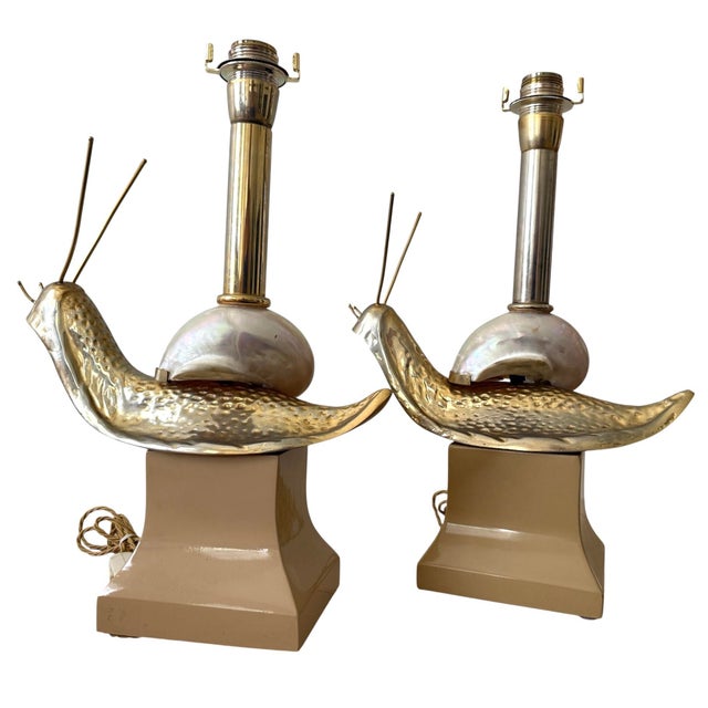 Italian Pair Italian Brass Snail Shell Lamps For Sale - Image 3 of 12