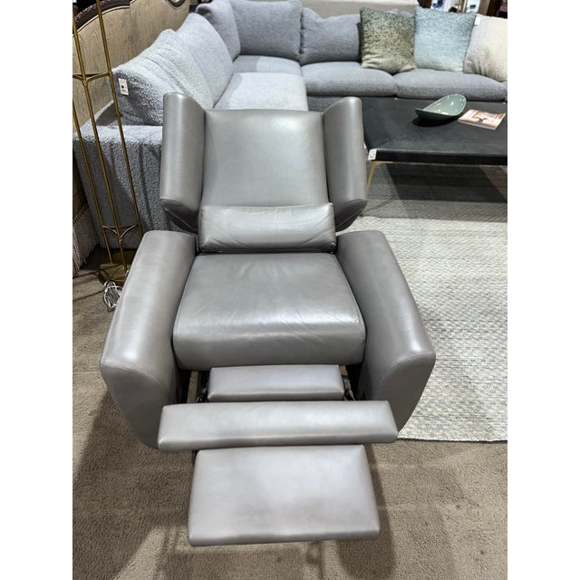 Restoration Hardware "Luke" Gray Leather Swivel Recliner For Sale In Las Vegas - Image 6 of 7