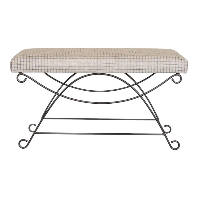 Panoplie Iron Loop Bench, Linen Check For Sale