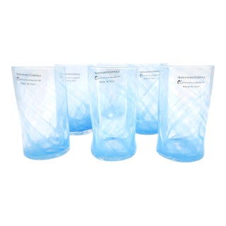 Alessandro Coppola Murano Glass Tumblers in Light Blue Swirl, Italy - Set of 6 For Sale