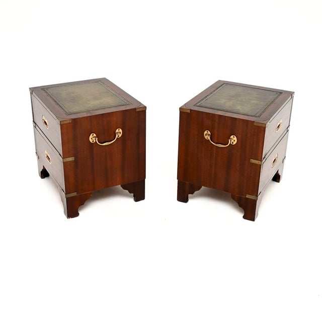Antique Military Campaign Style Bedside Chests, 1950, Set of 2 For Sale - Image 4 of 11