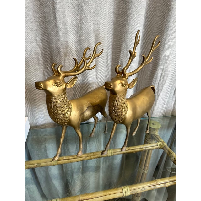 1960s Oversized Brass Deer, Pair For Sale - Image 5 of 5