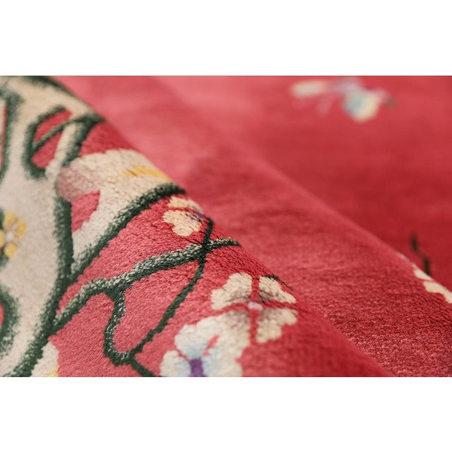 Textile 3'x6' Vintage Chinese Art Deco Wool Rug | Rose Floral & Butterfly, Hand-Knotted Rug For Sale - Image 7 of 9