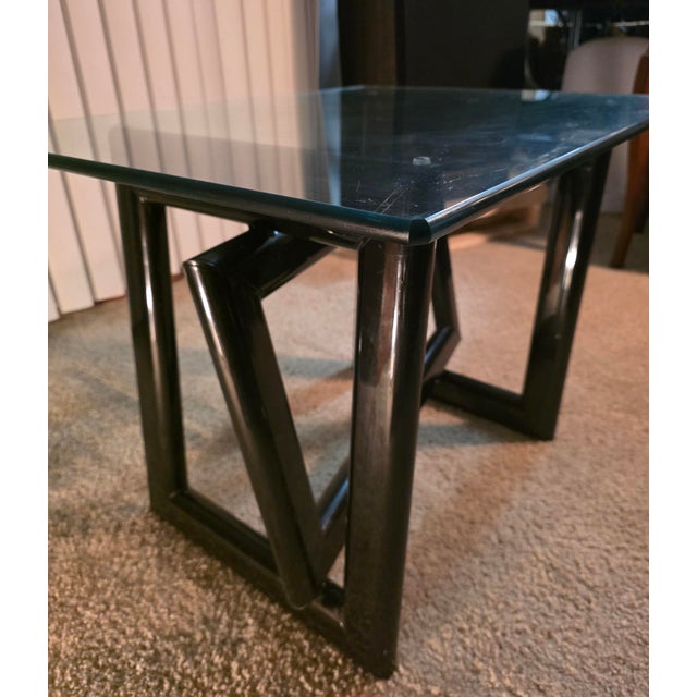 1970s DIA/Milo Baughman-Style Glass Enameled Interlocking "Picture Frame" Table, Late 70s/Early 80s For Sale - Image 5 of 7