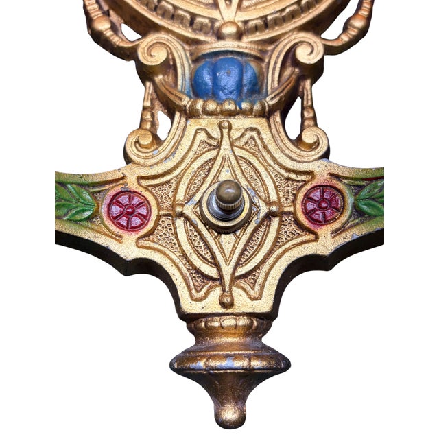 1920s Baroque Cast Aluminum Wall Sconces With Original Polychrome Finish - Pair For Sale - Image 9 of 9
