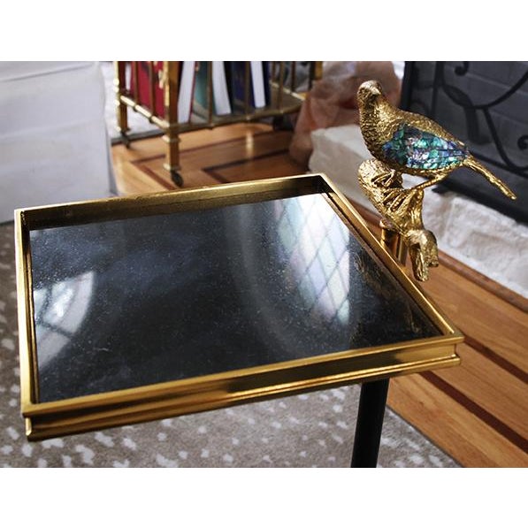 Traditional Maitland- Smith Glass and Granite Topped Drink Table With Brass and Mother of Pearl Bird For Sale - Image 3 of 10