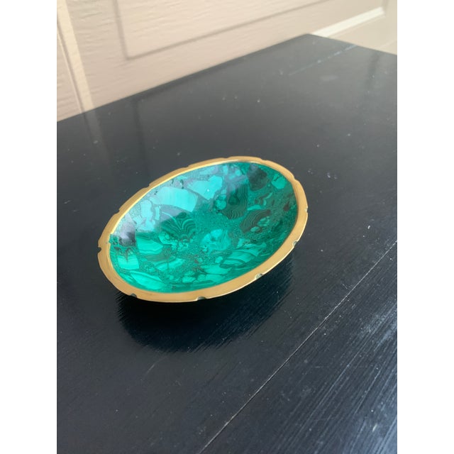 Vintage Malachite Brass Rimmed Bowl For Sale - Image 4 of 9