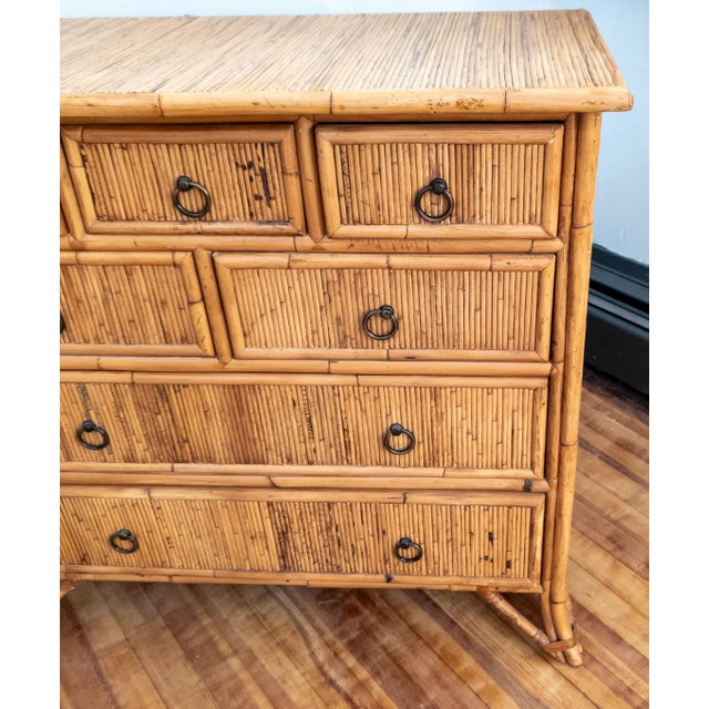 Late 20th Century Chinoiserie Safari Style Bamboo and Rattan Chest of Drawers Milling Road by Baker For Sale In New York - Image 6 of 16