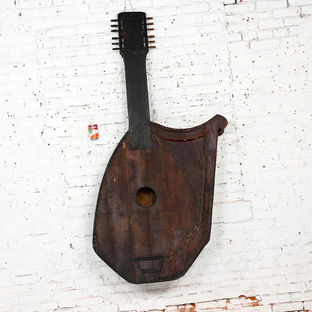 1850-1950 Folk Art Rustic Wood Guitar Harp Decorative Wall Hanging or Sculpture For Sale - Image 9 of 12