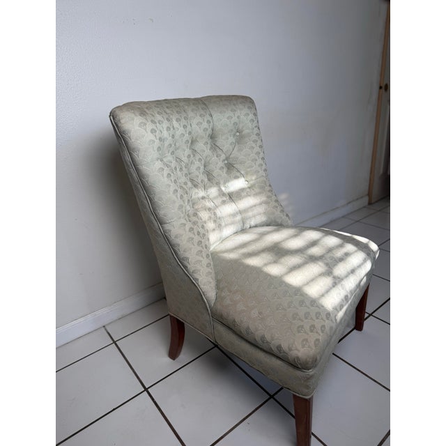 Vintage Sage Green Tufted Slipper Chair For Sale - Image 4 of 4