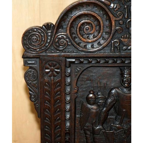 Wood Antique Hand-Carved Richard the Lionheart Throne Armchair, 1615 For Sale - Image 7 of 18