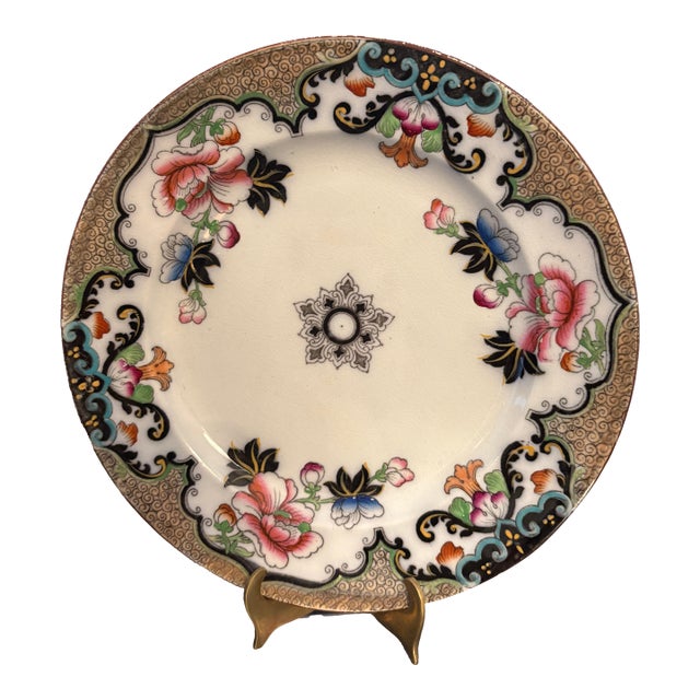 Antique English “Jeddo” Floral Transferware Plate by Beech & Hancock For Sale