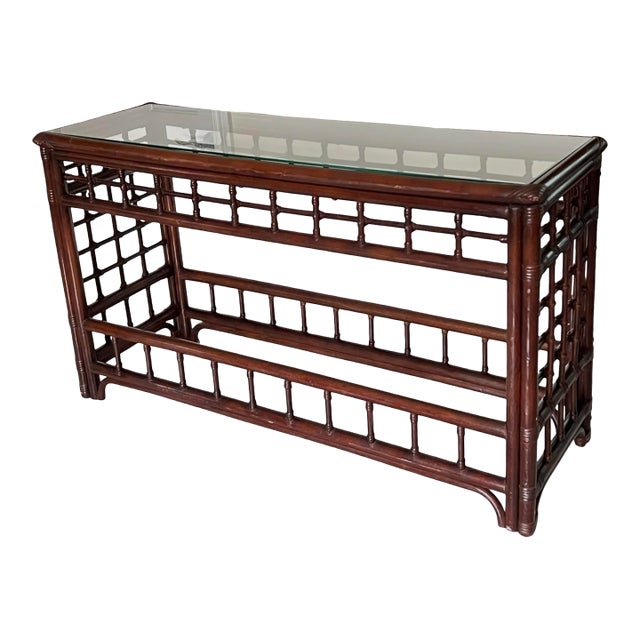 1970s Faux Bamboo Console Table, Attributed to Brown Jordan For Sale