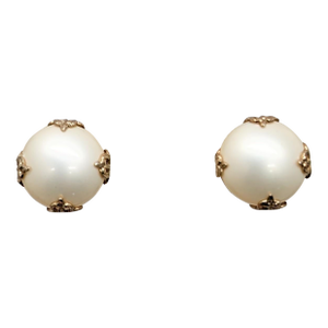 Vintage 1950s Signed Napier Goldtone Filigree Faux-Pearl Clip Earrings-2 Pieces