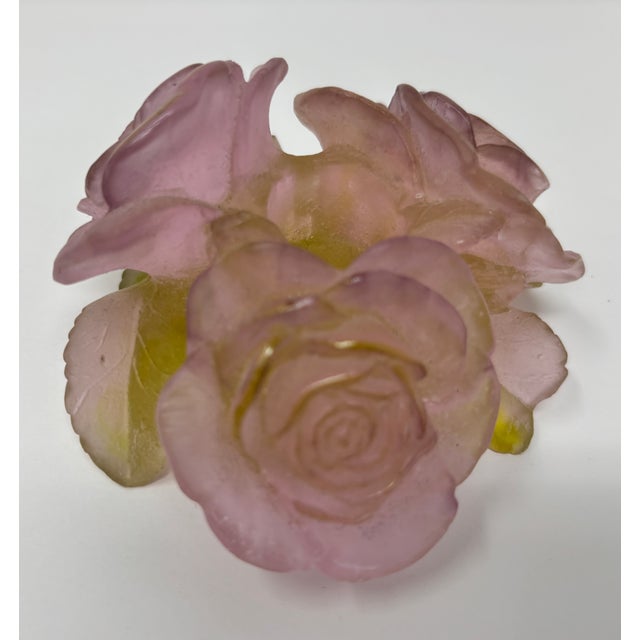 Daum France Pâte de Verre Rose Candleholder, Signed An exquisite Daum France pâte de verre crystal candleholder,...