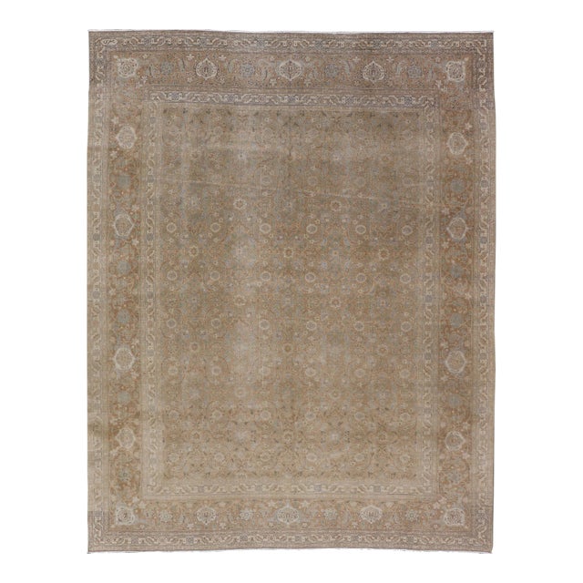 Antique Persian Tabriz Rug in Wool With All-Over Floral Design in Earth Colors 8'0 X 10'9 For Sale