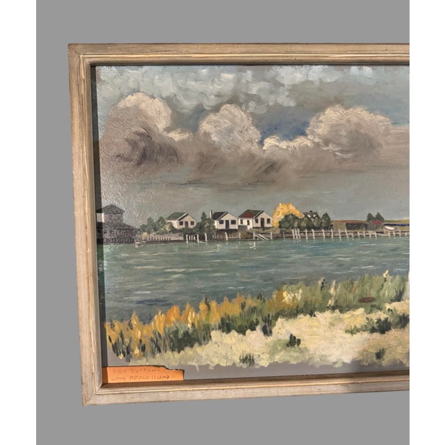 Vintage Country Seaside Landscape Oil Painting on Board Long Beach Island NJ In good original condition showing some...