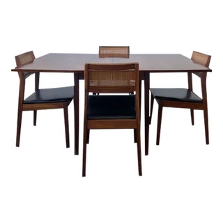 Mid Century Walnut and Cane Dining Set For Sale