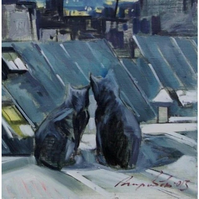2010s Paris Rooftops Oil Painting, Cats Under Moonlight, Ukrainian Artist 79,5-80 For Sale - Image 5 of 6