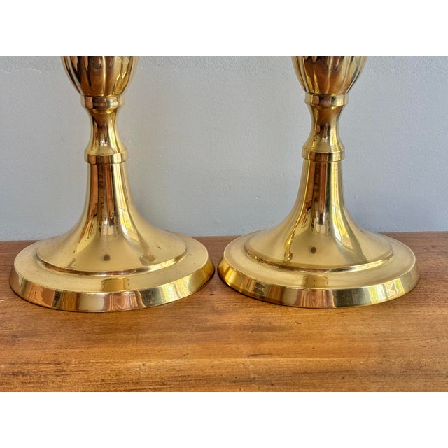Contemporary Tall Traditional Hampton Brass Candleholders, a Pair For Sale - Image 3 of 6