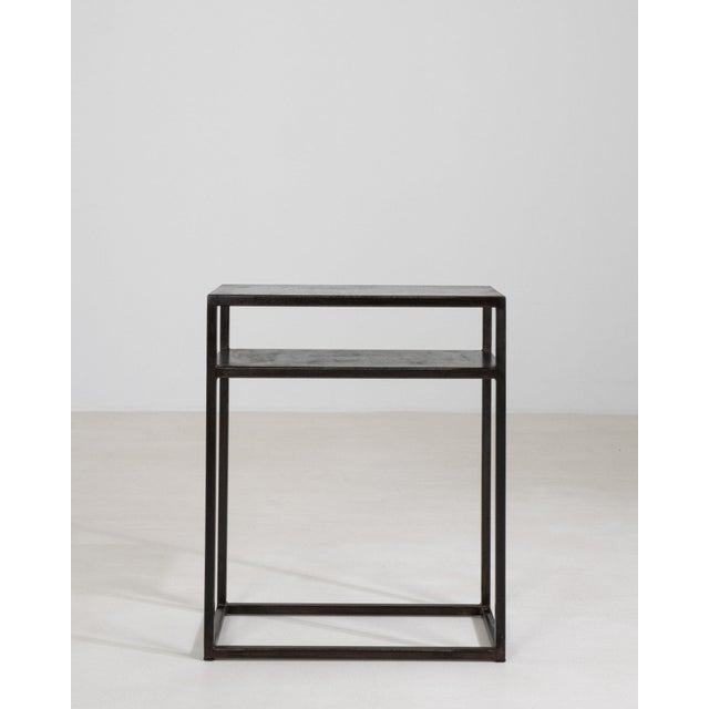 21st Century Poland Blackened Iron Black Metal-Framed Side Table With Glass Top And Shelf For Sale - Image 9 of 11