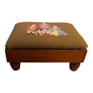 19th Century Petit Pointe Needlepoint Embroidered Foot Stool For Sale