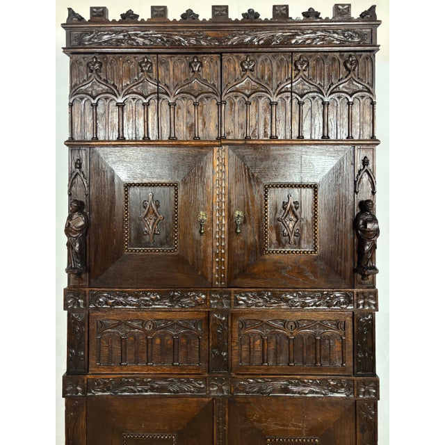 Monumental Gothic Revival Oak Cabinet, Early 20th Century For Sale - Image 10 of 15