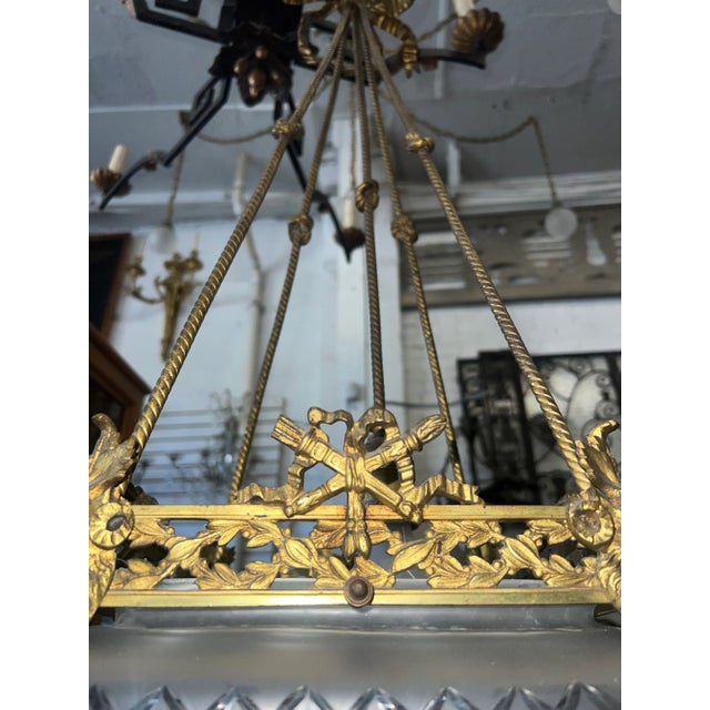 1920s Louis XVI Style Rococo Square Glass Globe Pendant For Sale - Image 4 of 12