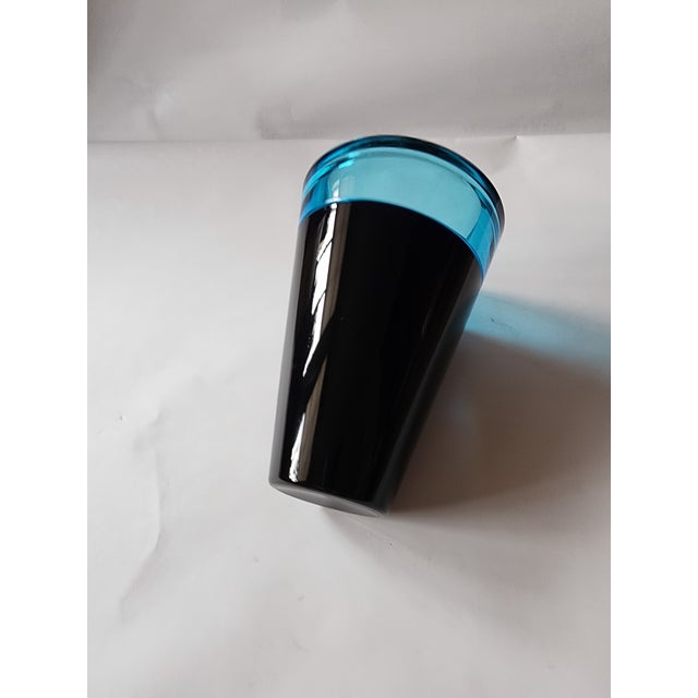 Soichiro Sasakura Japanese Artist designed postmodern art glass vase in black and blue for Sasaki.