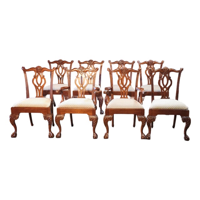 8 Mahogany American Chippendale "Scroll" Chairs Attributed to Leighton Hall For Sale