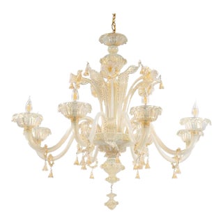 Large 8-Arm Ca’ Rezzonico Style Gold-Infused Opaline Murano Chandelier in the Manner of Giuseppe Briati For Sale