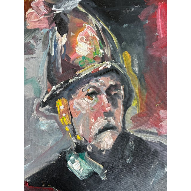 2018 Abstract Oil Portrait “The Helmet” by Jose Trujillo in Dark Wood Frame For Sale - Image 4 of 14