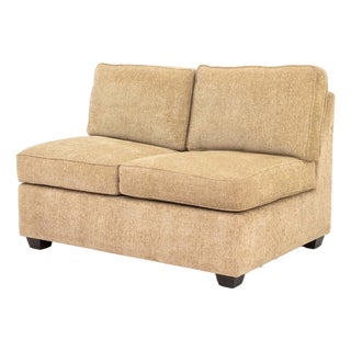 Modern Beige Chenille Upholstered Banquette For Sale