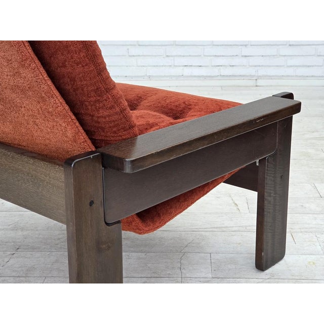 Danish Armchair in Orange-Red Velour and Dark Oak Wood, 1970s For Sale - Image 13 of 17