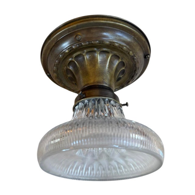 Rare Vintage Holophane Flushmount Ceiling Light Fixture For Sale - Image 10 of 12