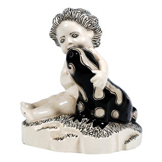 Seated Putto with Salamander attributed to Anton Klieber for Vienna Ceramics, 1913 For Sale