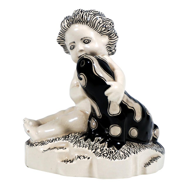 Seated Putto with Salamander attributed to Anton Klieber for Vienna Ceramics, 1913 For Sale