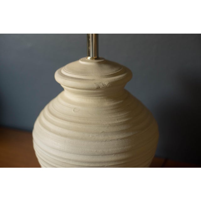 Vintage Pair of Textured Ivory Pottery Table Lamps For Sale - Image 10 of 12