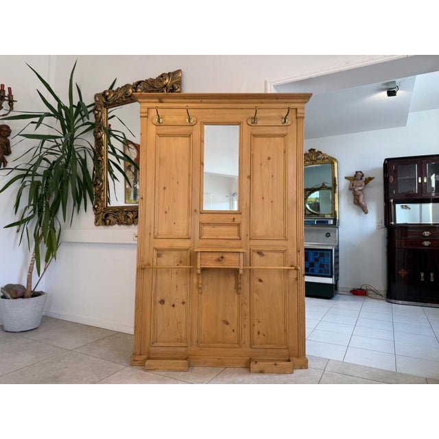Antique Gründerzeit Rustic Wardrobe wirh Clothes Rack in Softwood For Sale - Image 10 of 10