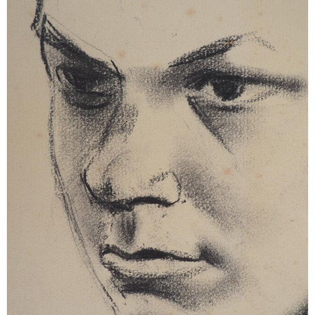 Paper Young Boy, 20th Century, Charcoal Drawing For Sale - Image 7 of 9