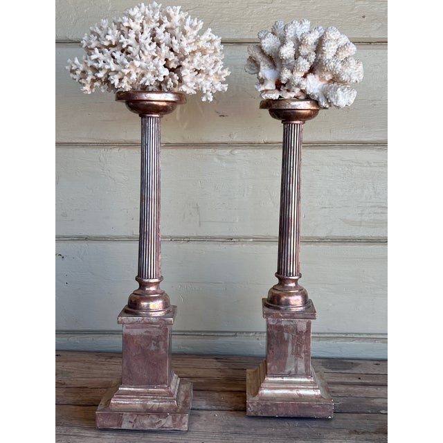 1970s Pair of Vintage Neoclassical Carved Water Giltwood Columns With Natural Specimen For Sale - Image 5 of 10