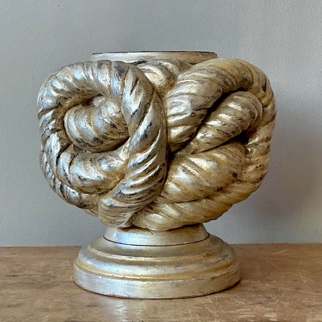 Wood Vintage Boho Silver Leaf Knot Candlestick Holder For Sale - Image 7 of 7