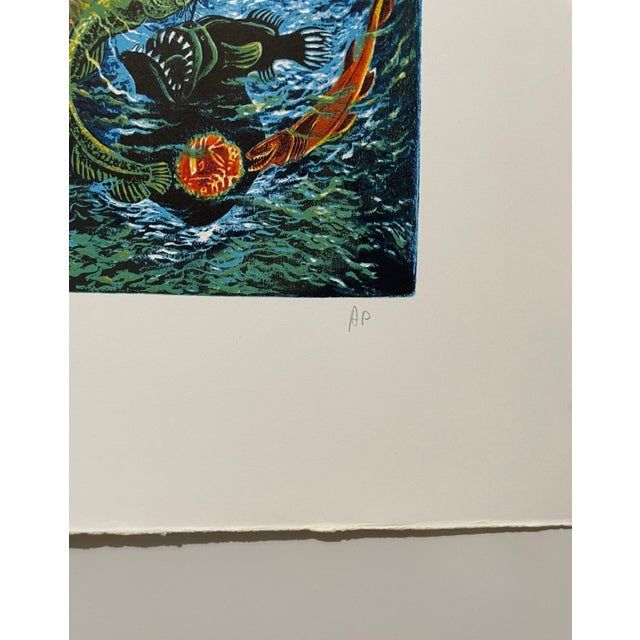1970s Baruch Nachshon, Large Baruch Nachshon Israeli Surrealist Color Lithograph Judaica Israel For Sale - Image 5 of 5