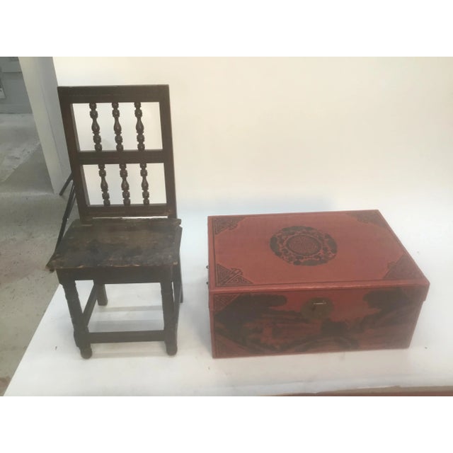 1900s Chinese Hand Tooled Leather Covered Trunk For Sale - Image 9 of 13