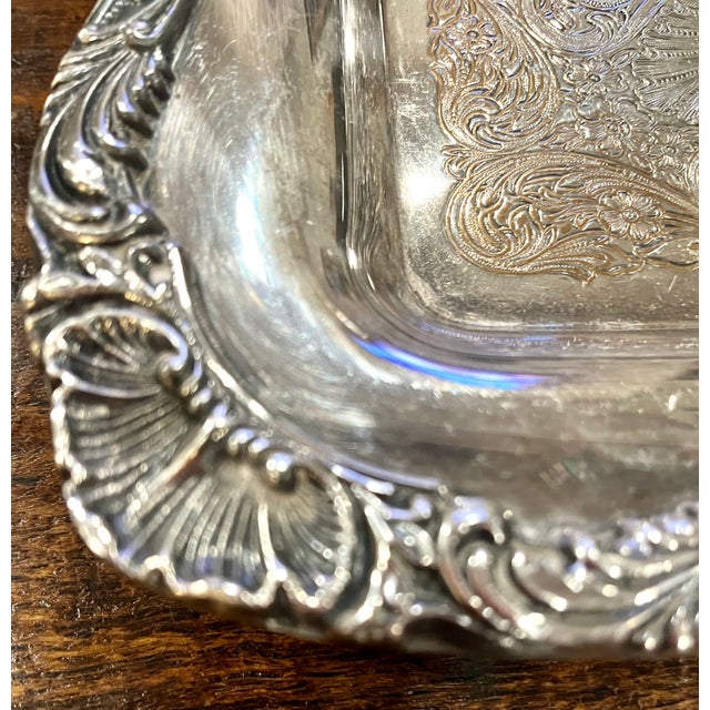 Mid 20th Century Vintage Wm Rogers Etched Silver Double Handle Footed Serving Tray For Sale - Image 5 of 17