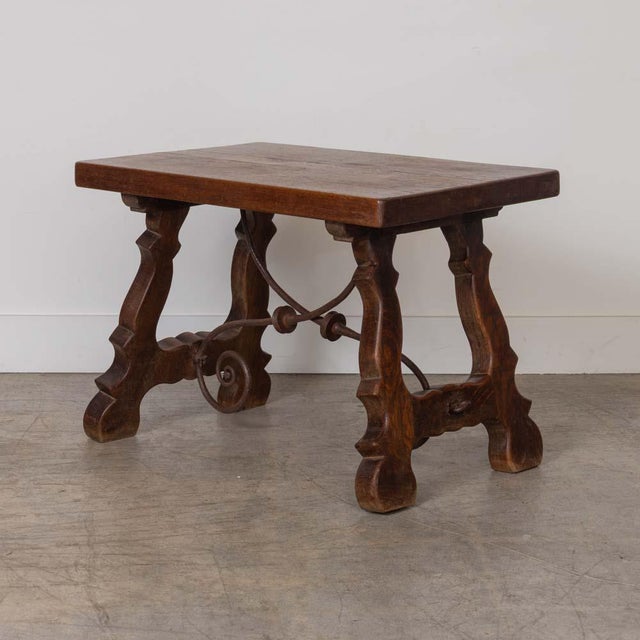Wood 19th Century Spanish Wood and Iron Trestle Table For Sale - Image 7 of 18