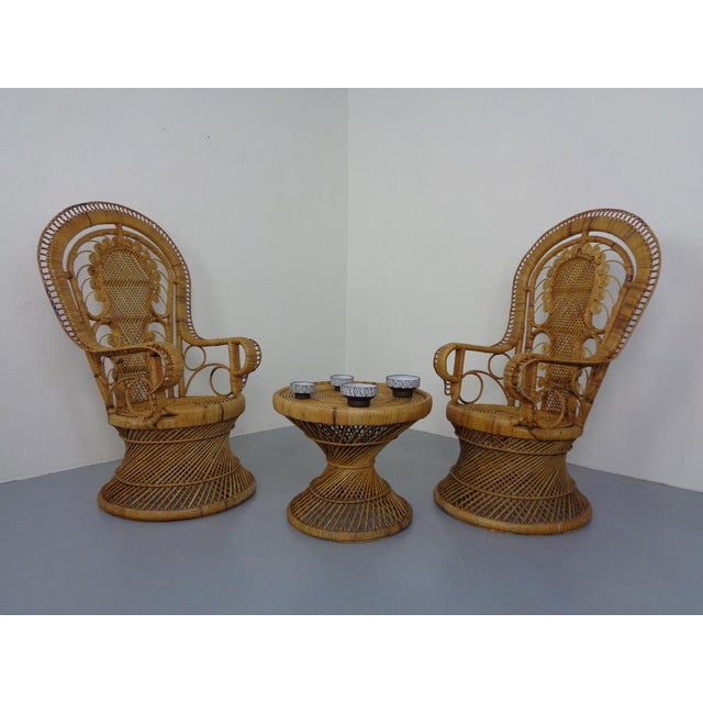 1960s French Peacock Chairs & Table, 1960s, Set of 3 For Sale - Image 5 of 18