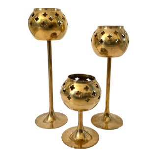 Lot of 3 Brass Stemware Goblet Candle Holders 5.5”, 9” & 10" Vintage Elegant For Sale