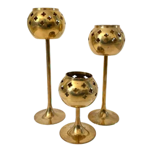 Lot of 3 Brass Stemware Goblet Candle Holders 5.5”, 9” & 10" Vintage Elegant