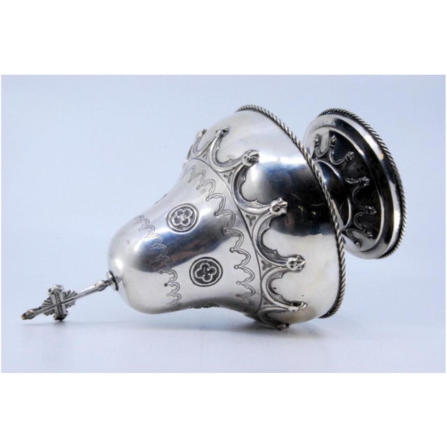 Silver Altar Bell with Bows, Ropes and Cross with Interior Mechanism For Sale - Image 4 of 10